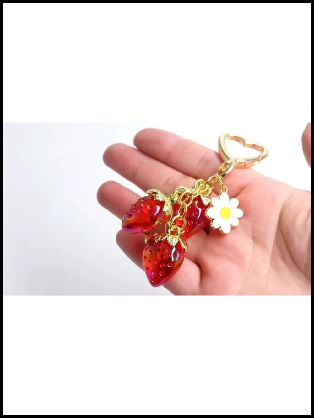 Fruit Keychain Purse Charm Set Apple Pear Lemon Cherry Strawberry Metal Resin